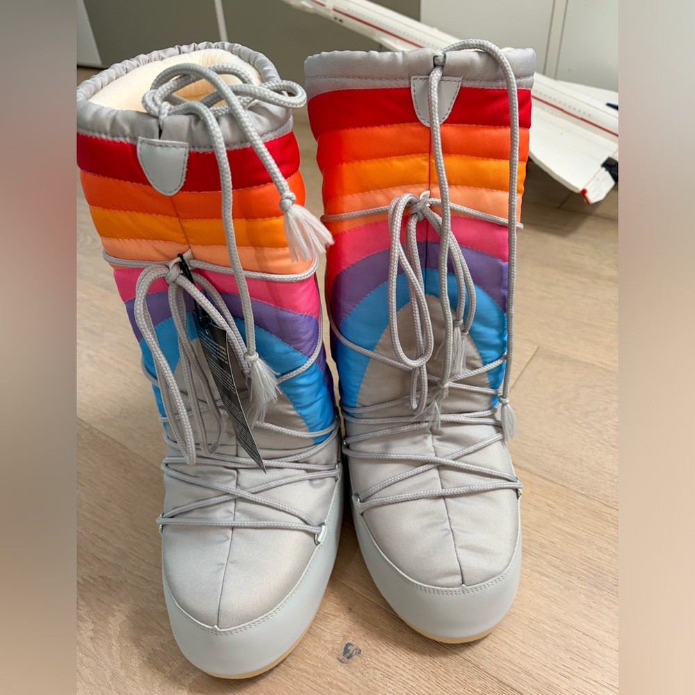 Moon Boot Women's Quilted Rainbow Winter Boots - Red Orange Pink Purple Blue